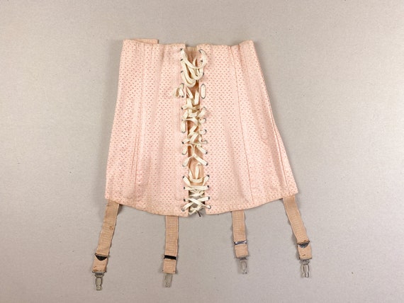 1930s French Vintage Girdle, Back Lacing Vintage Corset With