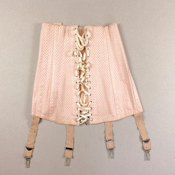 1930s French vintage girdle, back lacing vintage corset with garters