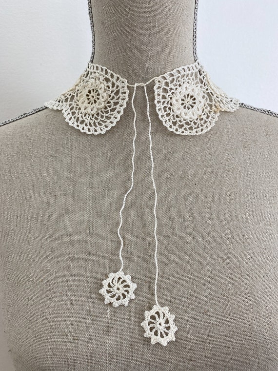 French antique lace collar, detachable crochet co… - image 3