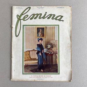 Rivista francese Femina del 1913 con modello di cucito edoardiano originale