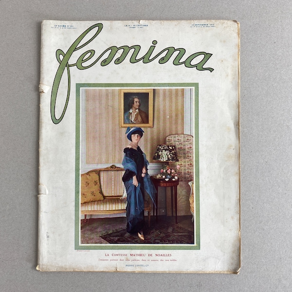 Femina 1913 Français magazine avec patron de couture édouardien original