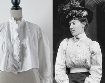 1900s antique blouse, Gibson Girl white blouse from France