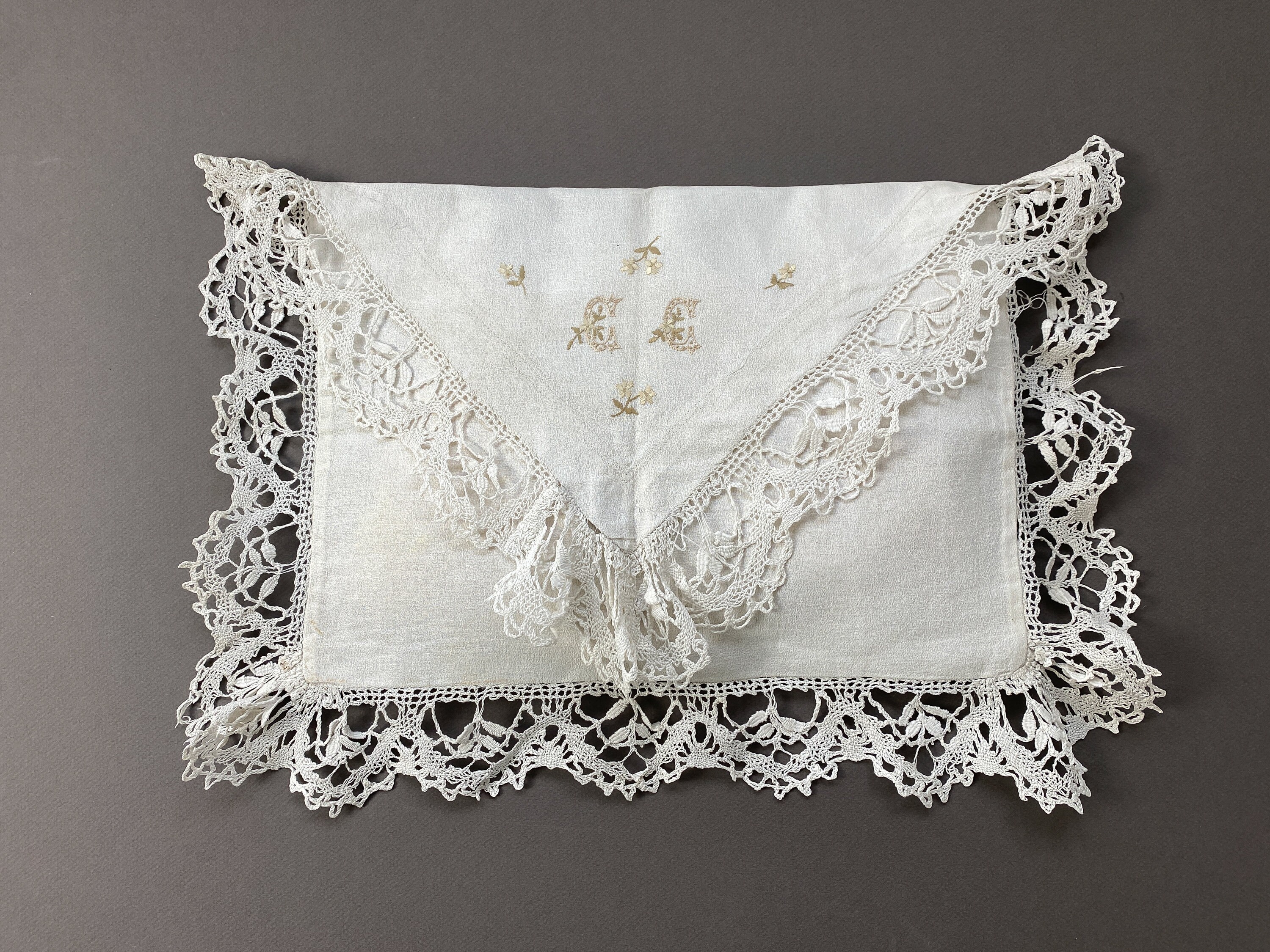 Antique Embroidered Lingerie Storage Pouch, Victorian Lace