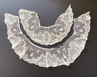 A pair of late 1800s era French antique lace collars, Victorian or Edwardian lace, perfect to complement a period costume