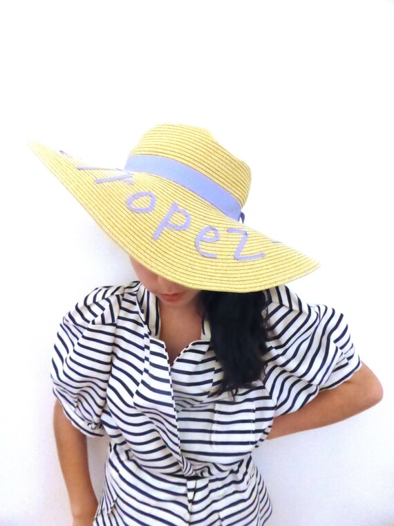 Vintage 'St Tropez' wide brim straw hat, floppy su