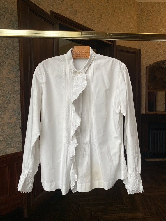 French Antique White Shirt With Ruffles 1900s White Cotton Blouse Edwardian Blouse Etsy