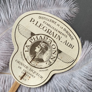 French antique fan, 1920s design, French advertising hand fan