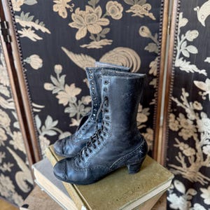 1910 French antique ankle boots, Edwardian era lace up boots