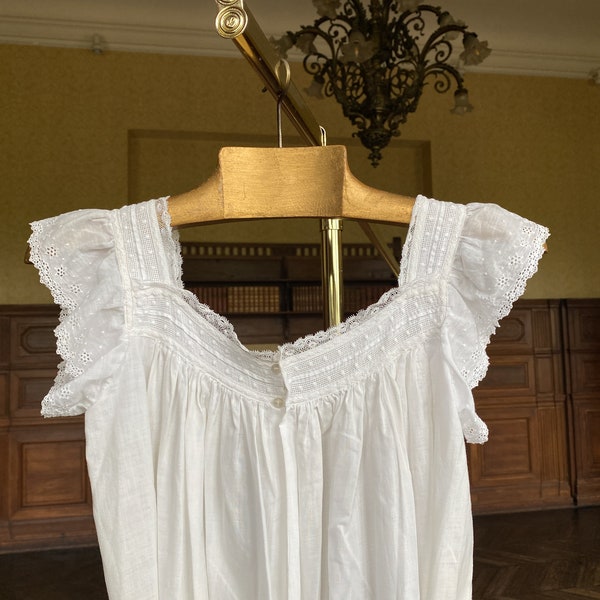 Robe chasuble en coton antique, robe tablier en coton blanc de l'époque édouardienne