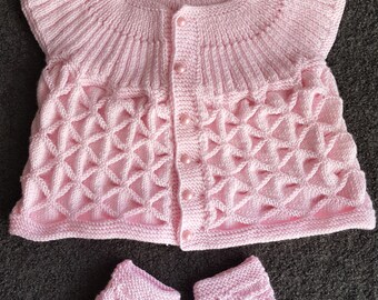 Knitted Baby Vest- Booties Set, Hand Knitted Baby Girl Set