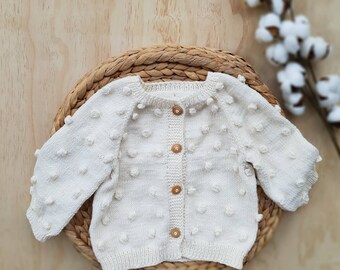 Hand Knitted Popcorn Toddler Cardigan