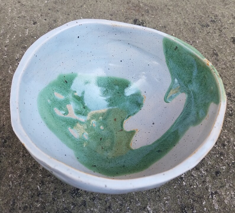 Small ceramic bowl with varying degrees of blue and inner design with glossy green Mother/'s day gift. Very earthy feeling pinch pottery