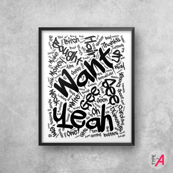 Ariana Grande Lyrics Poster 7 Rings Word Cloud Graffiti Style Artwork For Instant Download