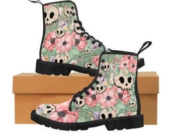 Skeleton Floral Rose Sugar Skull Girly Pattern Print Comfy Winter Boots