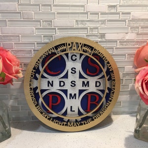 Layered Wooden St Benedict Medal
