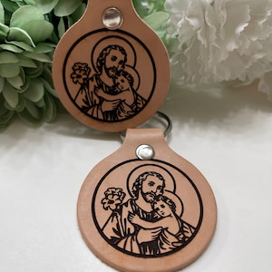 Saint Joseph Leather Keychain