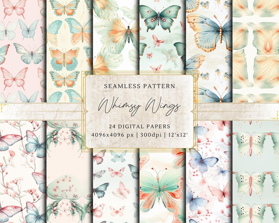 Whimsy Wings Boho Butterflies Seamless Pattern, Digital Paper, Instant ...