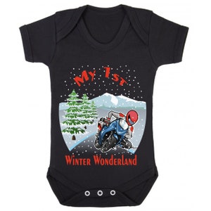 My 1st First Winter Wonderland Christmas black motorcycle romper baby suit