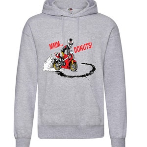 Sudadera con capucha y bolsillo canguro para motociclista, color gris, de mmm Donuts