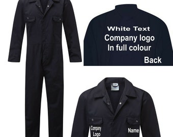 Personalised blue adult overalls custom printed coveralls workwear boiler suit