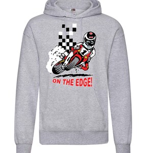 On the Edge motorcycle biker racing grey hoodie pullover kangaroo pouch