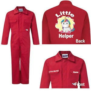 Kids children boiler suit overalls coveralls customise customize unicorn little helper
