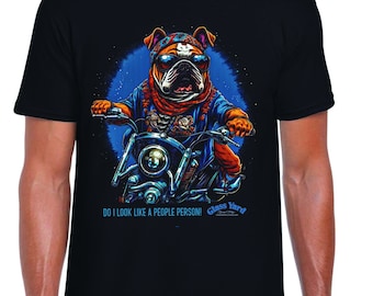 LIQUID BLUE バイカー犬 Tシャツ リキッドブルー、バイカーブルドッグ、クールなTシャツ、タフなバイク