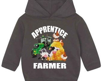 Apprentice trainee tractor farmer animals kids children black hoodie pullover