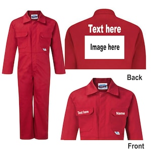 Children kids red blue royal blue boiler suit overalls coveralls personalize customized