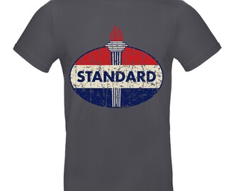 Standard oil motor design retro finish unisex T-shirt Tee grey printed in UK