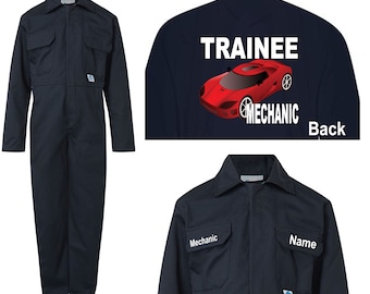 Kids children red or blue  boiler suit overalls coveralls customise customize trainee car mechanic