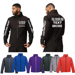 Custom personalise PRINTED Soft Shell Full-Zip Jacket Business Team Corporate Uniform workwear Unisex Men&#39;s Ladies