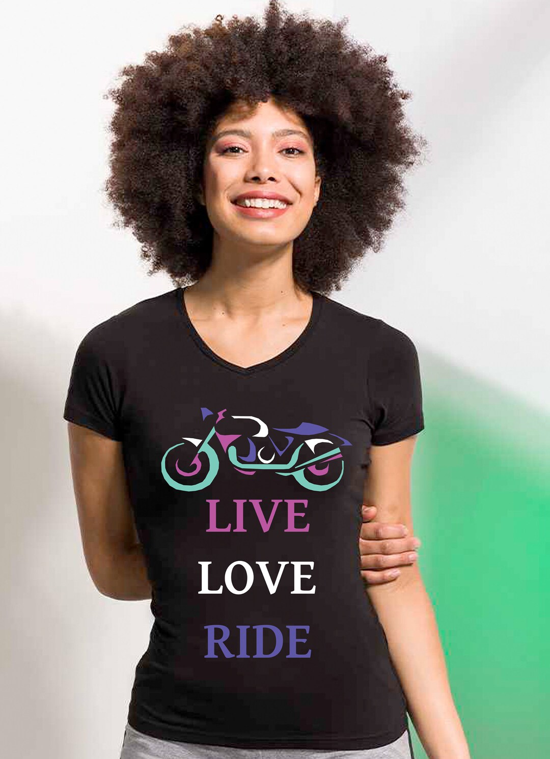 Women Girl Ladies Biker Motorcycle Tshirt Tee Live Love Ride Black V Neck Ladies Cut Etsy
