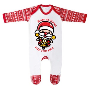 Motorcycle born to ride Christmas Santa 100% cotton romper suit sleepsuit