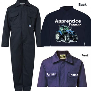 Kids children red or blue boiler suit overalls coveralls customise apprentice farmer new Holland tractor