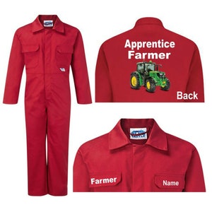 Kids children red or blue boiler suit overalls coveralls customise apprentice farmer tractor