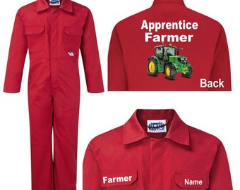 Kids children red or blue boiler suit overalls coveralls customise apprentice farmer tractor