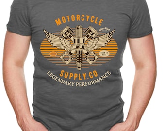 オートバイ バイク クラシック 伝説的 パフォーマンス レトロ レーシング デザイン グレー オレンジ Tシャツ ティー