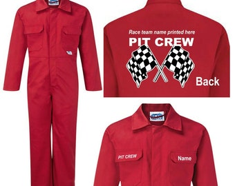 Kids children red or blue boiler suit overalls coveralls customise customize pit crew race team