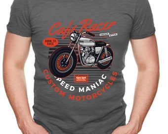Motorcycle motorbike cafe racer speed maniac retro design grey t-shirt tee