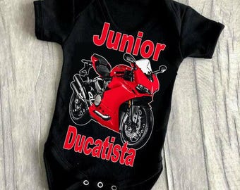 Mono de motociclista Ducatista para bebé, color negro, 100 % algodón