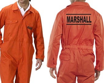 Orange Marshall Marshal adult overalls custom printed coveralls workwear boiler suit