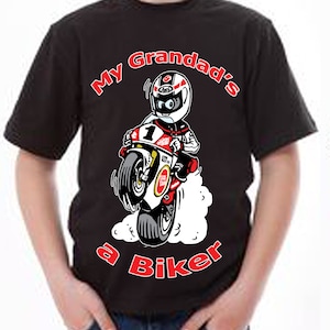 My Grandad&#39;s a Biker motorcycle racing children&#39;s kids 100% cotton