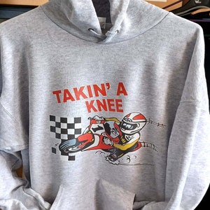 Takin A Knee motorcycle biker racing grey hoodie pullover kangaroo pouch