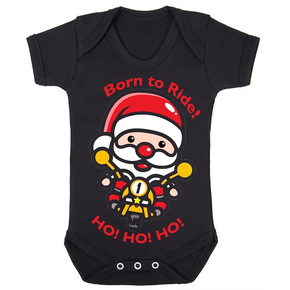 Christmas Santa Born to Ride Motorcycle Biker Ho Ho Ho Black