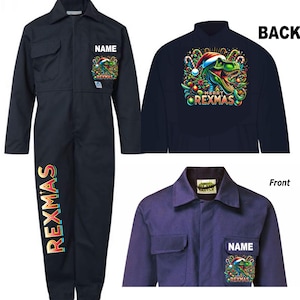Children overalls coveralls customise cute merry rexmas dinosaur