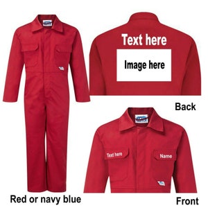 Kids children red or blue boiler suit overalls coveralls custom personalise custimized