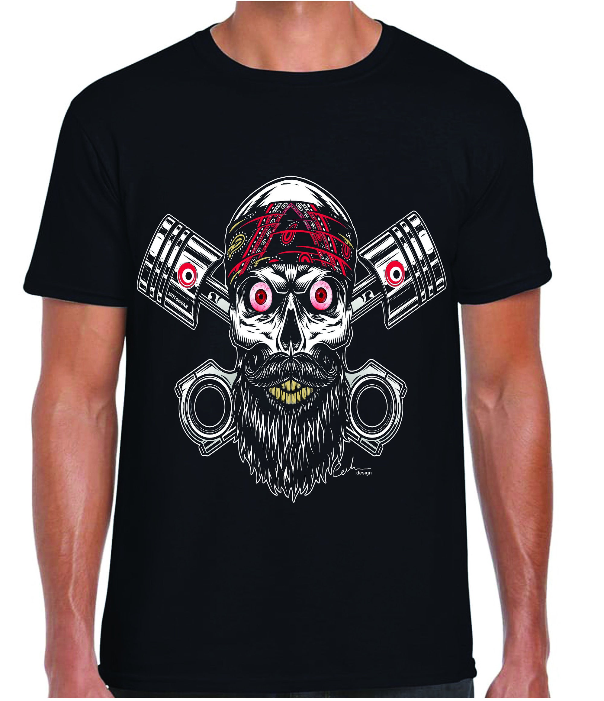 Discover Motorcycle biker skull custom bandana MotoWear premium black DTG t-shirt tee