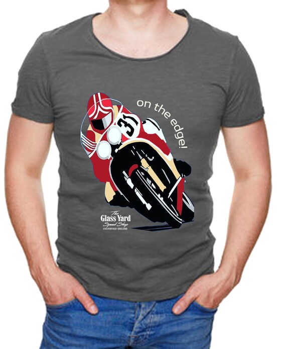 Motorcycle Motorbike on the Edge Retro Racing Design Red Grey T