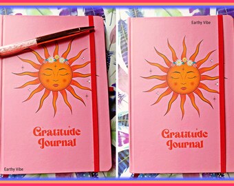 Radiant Sun Gratitude Journal/Diary/Notebook With Rose Quartz Chip Filled Ball Point Pen!